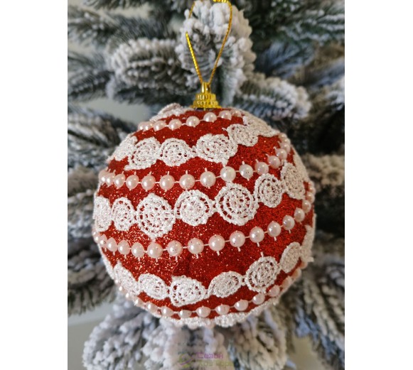 Новорічні кулі червоні з намистинами Ø100мм, ціна за набір 2 шт (SH212)